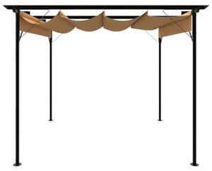 Pergola o rozměrech 3x3 metry s výsuvnou střechou v barvě taupe, altán pro zahradu a terasu, robustní ocelová konstrukce, odolný polyesterový střešní materiál