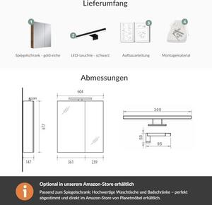 Zrcadlová skříňka s LED osvětlením, šířka 60 cm, barva: zlatý dub