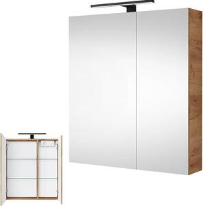 Zrcadlová skříňka s LED osvětlením, šířka 60 cm, barva: zlatý dub