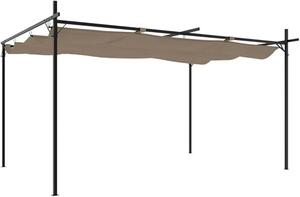 Pergola se sklopnou střechou, kovová konstrukce pro terasu a zahradu, stříška na terasu s nastavitelnou střechou, robustní konstrukce z oceli a hliníku, rozměry 395 x 292 x 230 cm, barva taupe