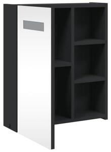 Zrcadlová skříňka s LED osvětlením, černá, 45x13x52 cm, vyrobená z dřevovláknitých desek. Koupelnová skříňka s policemi, určená k zavěšení na zeď. Obsahuje USB port a nabízí úložný prostor pro umyvadlo, toaletu pro hosty a další