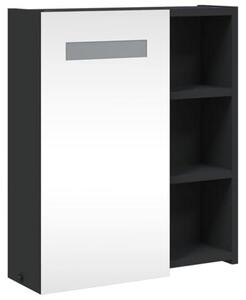 Zrcadlová skříňka s LED osvětlením, černá, 45x13x52 cm, vyrobená z dřevovláknitých desek. Koupelnová skříňka s policemi, určená k zavěšení na zeď. Obsahuje USB port a nabízí úložný prostor pro umyvadlo, toaletu pro hosty a další