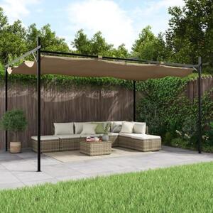 Pergola se sklopnou střechou, kovová konstrukce pro terasu a zahradu, stříška na terasu s nastavitelnou střechou, robustní konstrukce z oceli a hliníku, rozměry 395 x 292 x 230 cm, barva taupe