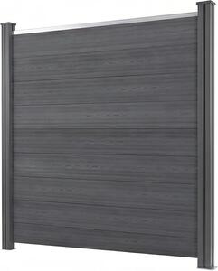 Kompletní sada plotu z kompozitního materiálu (WPC) pro oddělení prostoru, barva antracit – zahradní plot s robustními sloupky z WPC o rozměrech 10x10 cm, lamelový plot, ochrana proti větru, šířka 186-538 cm, výška 185 cm (1-3 kusy)