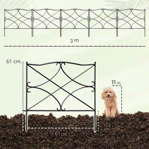 Robustní ocelový plot, 61 cm x 3 m (5 panelů), dekorativní plot pro zahradu, bez nutnosti kopání, dekorativní oplocení, nerezový kovový plot, ohraničení pro venkovní prostory, dvůr, terasu, bariéra pro menší zvířata