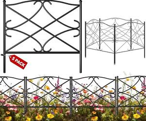 Robustní ocelový plot, 61 cm x 3 m (5 panelů), dekorativní plot pro zahradu, bez nutnosti kopání, dekorativní oplocení, nerezový kovový plot, ohraničení pro venkovní prostory, dvůr, terasu, bariéra pro menší zvířata