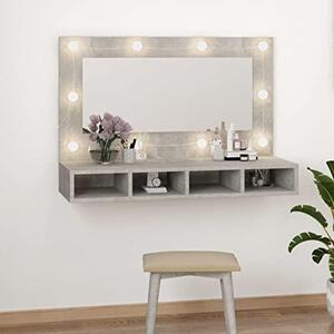 Zrcadlová skříňka s LED osvětlením, barva betonová šedá, rozměry 90 x 31,5 x 62 cm. Kosmetické zrcadlo, toaletní zrcadlo, nástěnná skříňka, skříňka do ložnice
