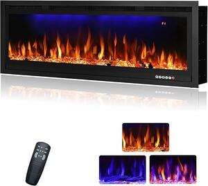 42"/106,7 cm elektrický krbový vložka, nástěnná i vestavěná, lineární topný krb s termostatem, plamenem a horním světlem, časovač