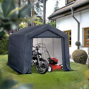 Skladiště pro zahradní nářadí, zahradní chata se 2 dveřmi, krytá garáž pro kola (pro 4 kola), krytá garáž pro motocykly, rozměry 240x370x220 cm, krytý přístřešek s 2 ventilačními otvory, barva šedá