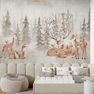 Fototapety Akvarelový les se soby, Fototapety dětské, Fototapety dětské les, u98679 : uwalls.cz