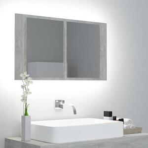 Zrcadlová skříňka s RGB osvětlením, koupelnové zrcadlo, nástěnná skříňka do koupelny, betonově šedá barva, rozměry 80 x 12 x 45 cm
