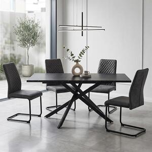 Jídelní set pro 4-6 osob, rozkládací jídelní stůl 120-160x80x76 cm, 4 křesla, moderní industriální design (mramor/antracit)