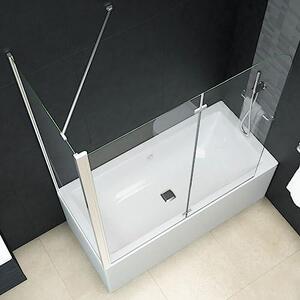 Vanová zástěna, 2x sklopná, bezpečnostní sklo ESG, rozměry 120x68x130 cm, chromované profily, elegantní sprchový kout pro vanu, snadná montáž s příslušenstvím