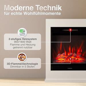 Elektrický krb Kalle – Elektrický stojací krb s topením, 3D efekt plamenů, dálkové ovládání (bílý)