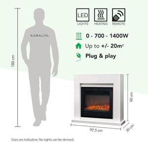 Elektrický krb - Evita - bílý, dřevěný - topný výkon 1500 Watt - s dálkovým ovládáním - včetně obložení a vestavěného krbu - dekorativní krb