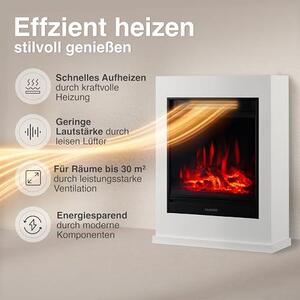 Elektrický krb Kalle – Elektrický stojací krb s topením, 3D efekt plamenů, dálkové ovládání (bílý)