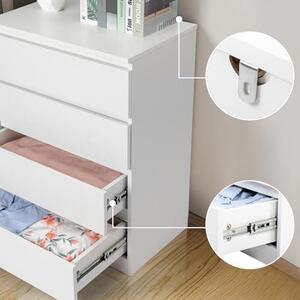Komoda do ložnice, bílá, se 4 prostornými zásuvkami | vhodná pro minimalistické interiéry, obývací pokoje, ložnice, chodby, jako komoda, skříň, podstavná skříň, nabízí velké úložné prostory