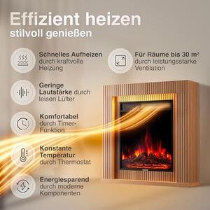 Elektrický krb Matti – Elektrický stojací krb s topením, 3D efekt plamenů, LED ambientní osvětlení, dálkové ovládání – 32 palců (panel)