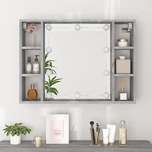Zrcadlová skříňka s LED osvětlením, barva: šedý Imitace Sonoma, rozměry: 76 x 15 x 55 cm. Kosmetické zrcadlo, toaletní zrcadlo, nástěnná skříňka, skříňka do ložnice