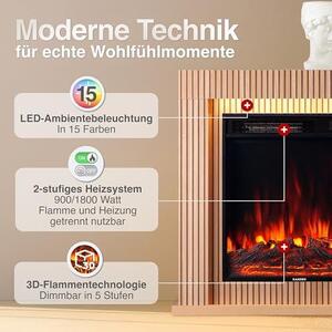 Elektrický krb Matti – Elektrický stojací krb s topením, 3D efekt plamenů, LED ambientní osvětlení, dálkové ovládání – 32 palců (panel)