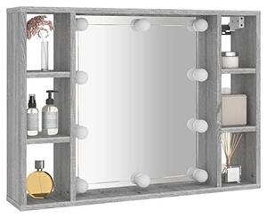 Zrcadlová skříňka s LED osvětlením, barva: šedý Imitace Sonoma, rozměry: 76 x 15 x 55 cm. Kosmetické zrcadlo, toaletní zrcadlo, nástěnná skříňka, skříňka do ložnice