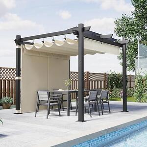 Hliníková pergola se skleněnou střechou, s nastavitelnou stínící plochou, ochrana proti UV záření 50+, vodotěsný a stabilní pavilon 3x3, vhodný i pro použití v zimě, kovový grilovací pavilon pro zahrady a terasy, barva béžová