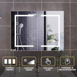 Zrcadlová skříňka s LED osvětlením, rozměry 80 x 13 x 60 cm, určená k montáži na zeď, s nastavitelnými policemi, s regulovatelnou intenzitou a teplotou světla, bílá (dvojitá dvířka, 80 x 13 x 60 cm)