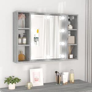 Zrcadlová skříňka s LED osvětlením, barva: šedý Imitace Sonoma, rozměry: 76 x 15 x 55 cm. Kosmetické zrcadlo, toaletní zrcadlo, nástěnná skříňka, skříňka do ložnice