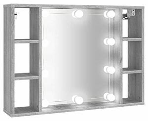 Zrcadlová skříňka s LED osvětlením, barva: šedý Imitace Sonoma, rozměry: 76 x 15 x 55 cm. Kosmetické zrcadlo, toaletní zrcadlo, nástěnná skříňka, skříňka do ložnice