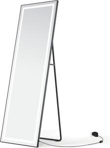 Zrcadlo stojící, celotělové, nástěnné, černé, velké, vhodné do chodby, s osvětlením, moderní design, 50x150 cm. Zrcadlo zavěšené na stěně, s rámem z hliníku, stojící (extra široké)