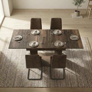 Jídelní set Vivian & Theo pro 4-6 osob, rozkládací jídelní stůl 120-160x80x76 cm, 4 křesla, moderní industriální design (dub Texas/hnědá)