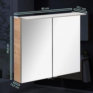 B.PERFEKT, zrcadlová skříňka, 80 cm, design AST-dub, 2 dveře s vnitřním zrcadlem, rozměry 80x69x15 cm, vyrobeno v Německu, včetně osvětlení