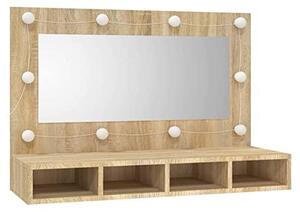 Zrcadlová skříňka s LED osvětlením, Imitace "Sonoma dub", rozměry 90 x 31,5 x 62 cm. Zrcadlová skříňka do koupelny s osvětlením. Zrcadlové skříňky do koupelny. Zrcadlo do koupelny, skříňka
