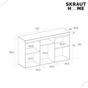 – Komoda – Model Nature – 140 x 40 x 81 cm – Boční skříňka s 3 dvířky – skandinávský styl – melamin – dub a černá barva
