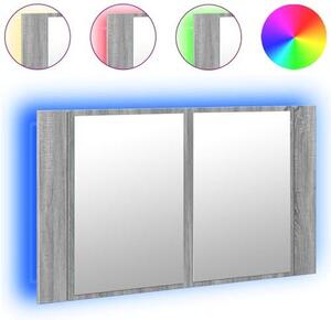 Zrcadlová skříňka s LED osvětlením a RGB funkcí | Materiál: dřevovláknitá deska a akrylát | Barva: Sonoma (šedá) | Rozměry: 80 x 12 x 45 cm | Model: 834952 | Vhodné do koupelny