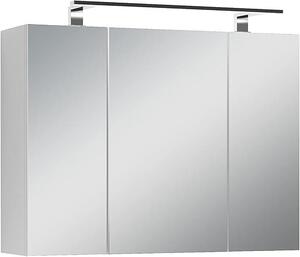 Zrcadlová skříň Spree, korpus v matné bílé barvě, zrcadlové dvířka | Nástěnná skříň, systém jemného dovírání, včetně LED osvětlení, koupelnová skříň s zásuvkou a vypínačem, šířka 80, výška 60, hloubka 20 cm