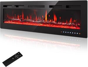 60"/152 cm Elektrický krb, nástěnný model – Nastavitelná LED plamenná světla (12 barev) a zvuk praskání dřeva, elektrický krb s topením 900W/1500W a termostatem (15-30°C), intuitivní dotykový displej a dálkové ovládání