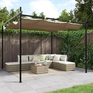 Pergola se sklopnou střechou, barva taupe, rozměry 295x292x230 cm, vhodná pro zastřešení terasy, altánu, ochrana terasy před sluncem, zastřešení terasy, zastřešení balkonu, odolná vůči povětrnostním vlivům - 360115