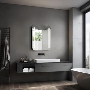 Zrcadlová skříňka s osvětlením Black Linea, rozměry 60x70 cm - Skříňka do koupelny se dvěma úložnými plochami - Hliník - Zadní stěna je zrcadlová