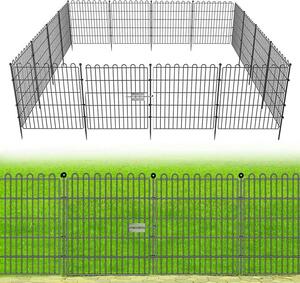 Dekorativní plot do zahrady, 10 panelů (celková délka 7,65 m), výška 60 cm, plot bez nutnosti kopání, vyrobený z nerezové oceli, sloužící jako bariéra proti zvířatům (např. králíkům) a jako dekorativní prvek pro dvůr, terasu a zahradu