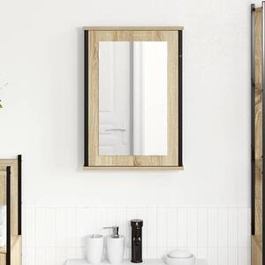 Zrcadlová skříňka. Materiál: přírodní dub, dřevotříska, sklo, kov. Střední velikost. Skříňka do koupelny, zrcadlo, nástěnná skříňka pro kosmetiku a hygienické potřeby. Číslo produktu: 868041