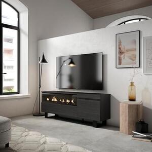 | TV stolek, nízká komoda | do obývacího pokoje a jídelny | 150x57x35 cm | Pro televizory do velikosti 65" | Elektrický krb. Rozměry | Průmyslový design | Moderní styl | Černá barva