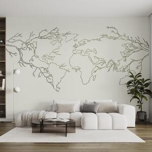 Fototapety Mapa světa, větve stromů, liniová kresba, minimalismus, příroda, zeleň, Fototapety designové, u99731v1 : uwalls.cz