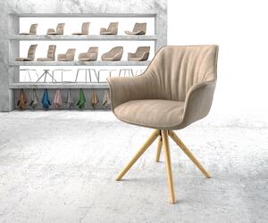 DELIFE Otočná židle Keila-Flex s područkou béžová vintage mikrovlákno dřevěná podnož zaoblená