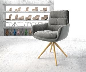 DELIFE Otočná židle Abelia-Flex s područkou šedý samet dřevěná podnož zaoblená