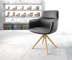 DELIFE Otočná židle Pejo-Flex černá pravá kůže dřevěná podnož zaoblená otočná