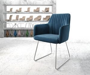 DELIFE Jídelní židle Greg-Flex modrý samet tenká podnož z nerezové oceli