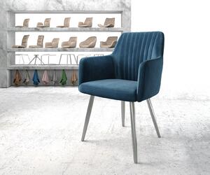 DELIFE Jídelní židle Greg-Flex modrý samet zaoblená podnož z nerezové oceli