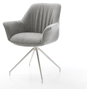 DELIFE Jídelní židle Keila-Flex s područkami potahová látka Měkký šedá křížová podnož zúžená nerezová ocel