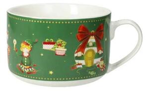 Vánoční velký hrnek na čaj, cappuccino 600ml zelený ELFOMAGIA BRANDANI (barva - porcelán,zelená s motivem)